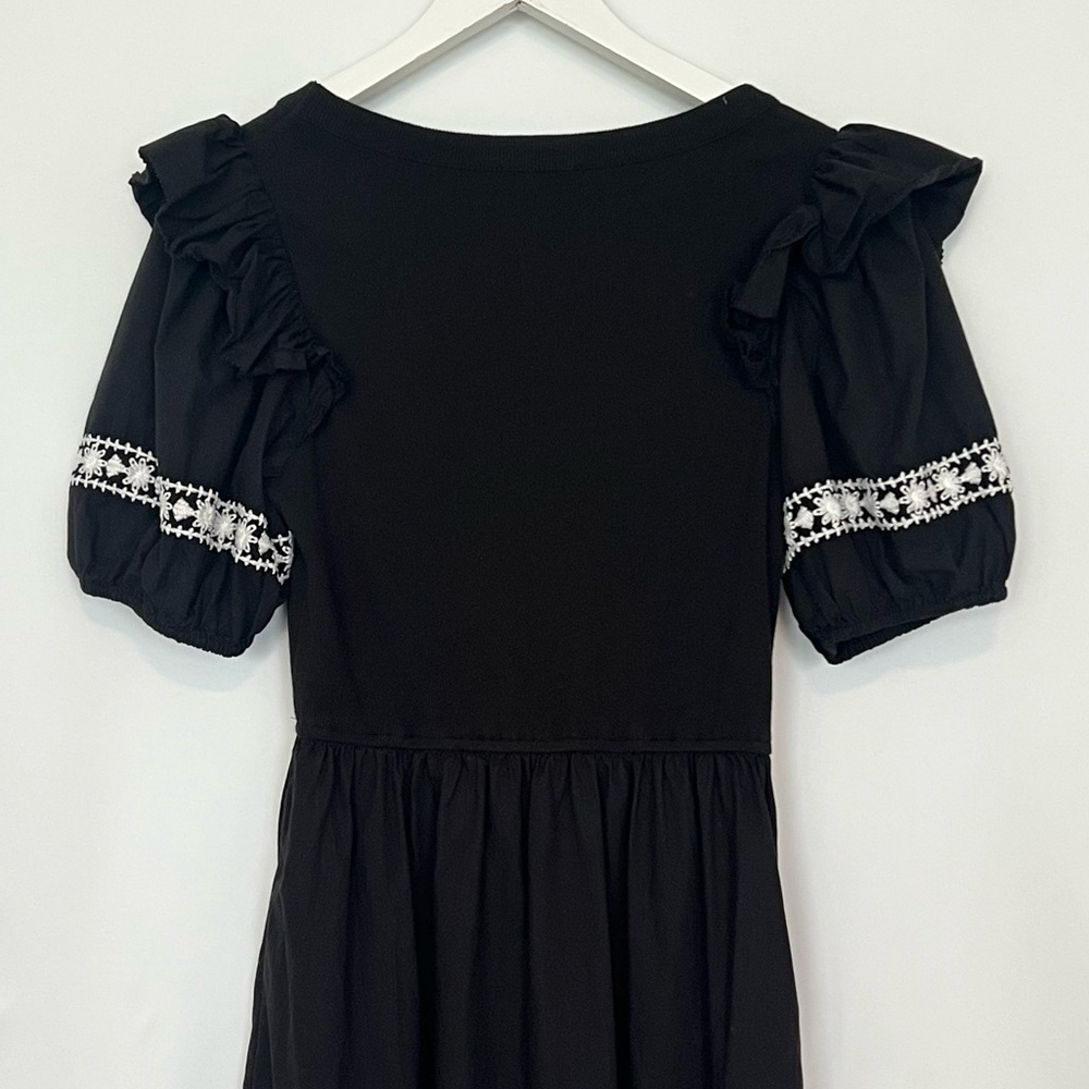 Cleobella Selma Black Midi Dress Puff Sleeve Embroidered Boho Cotton Size S - Picture 10 of 13